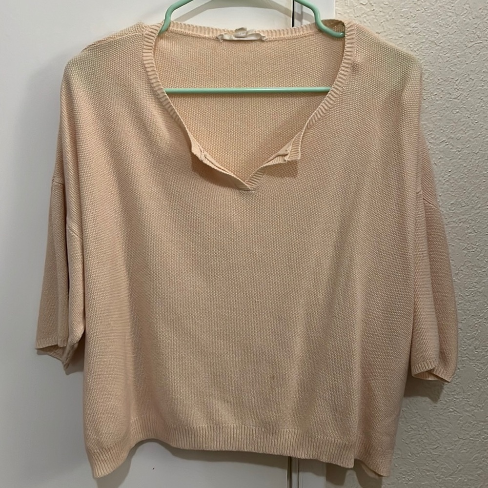 Cream Short Sleeve Sweater Top